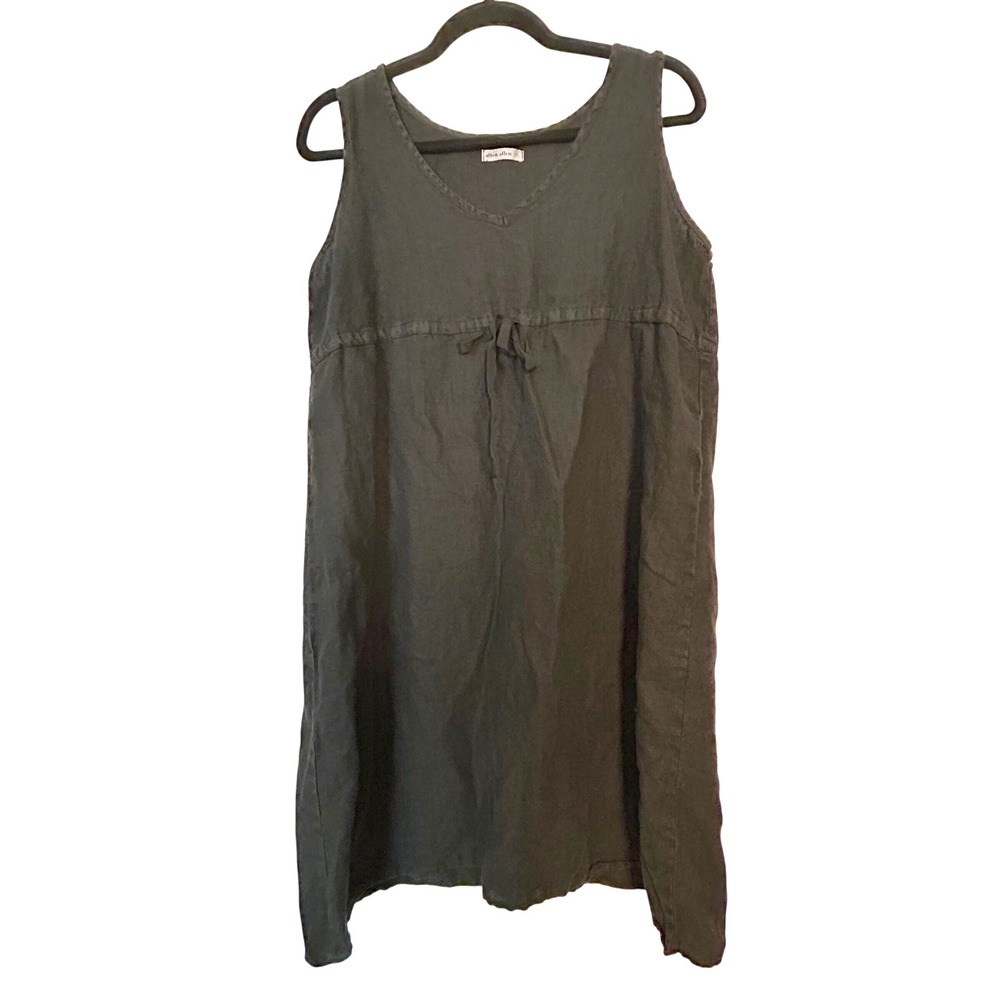 allen allen Large Black Linen sleeveless dress drawstring lagenlook beachcoastal